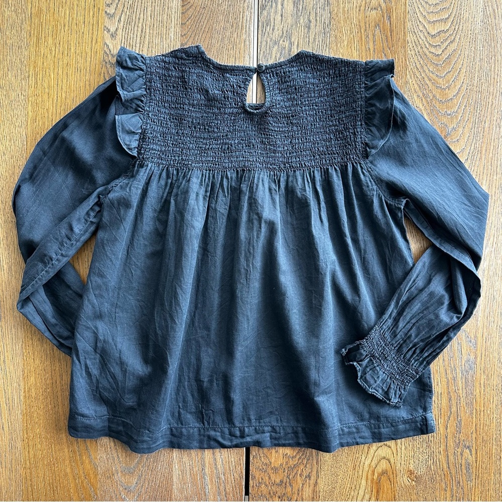 Madewell Black Smocked Bodice Ruffle Shoulder Peasant Top - Picture 3 of 12